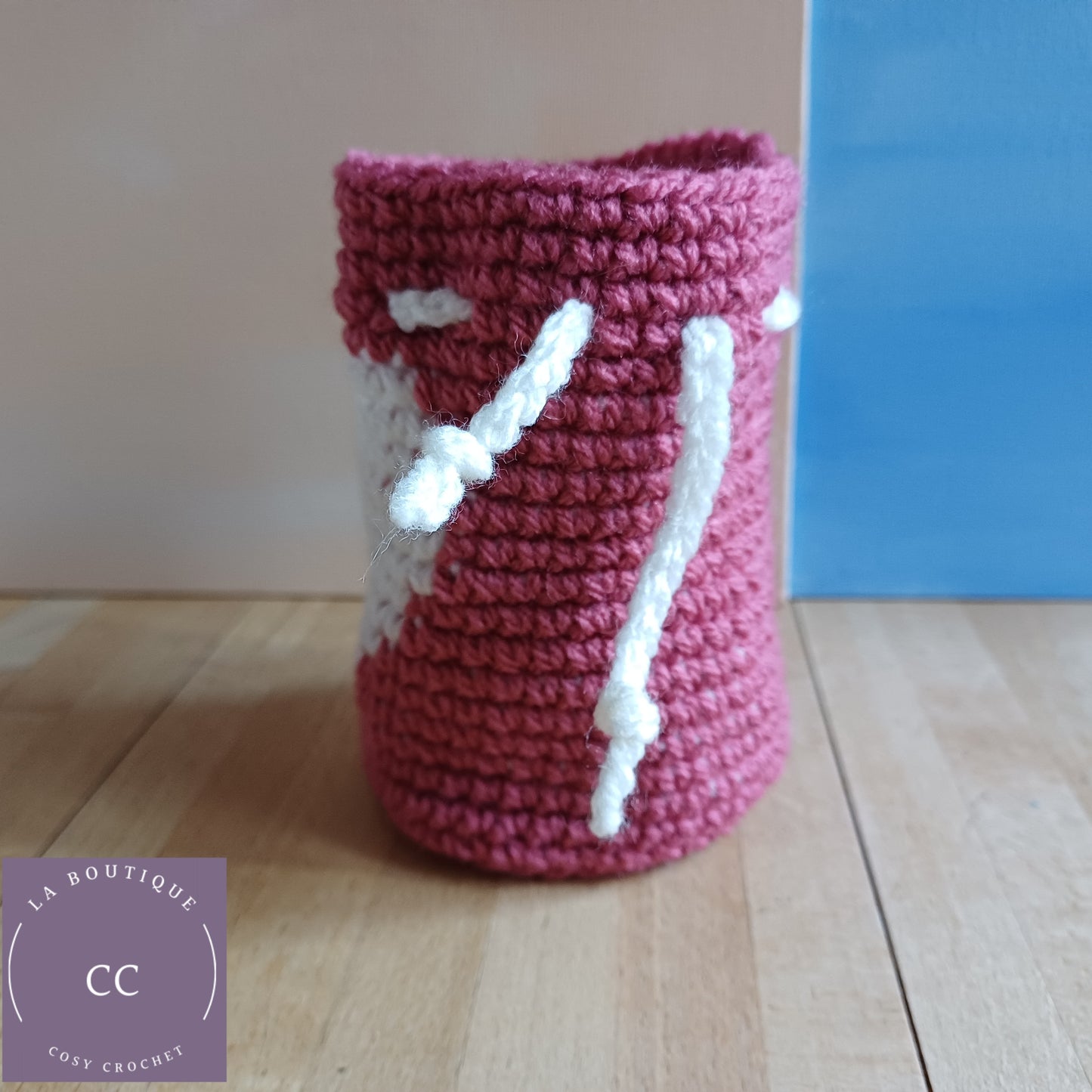 Pochon motif cœur rose foncé et blanc