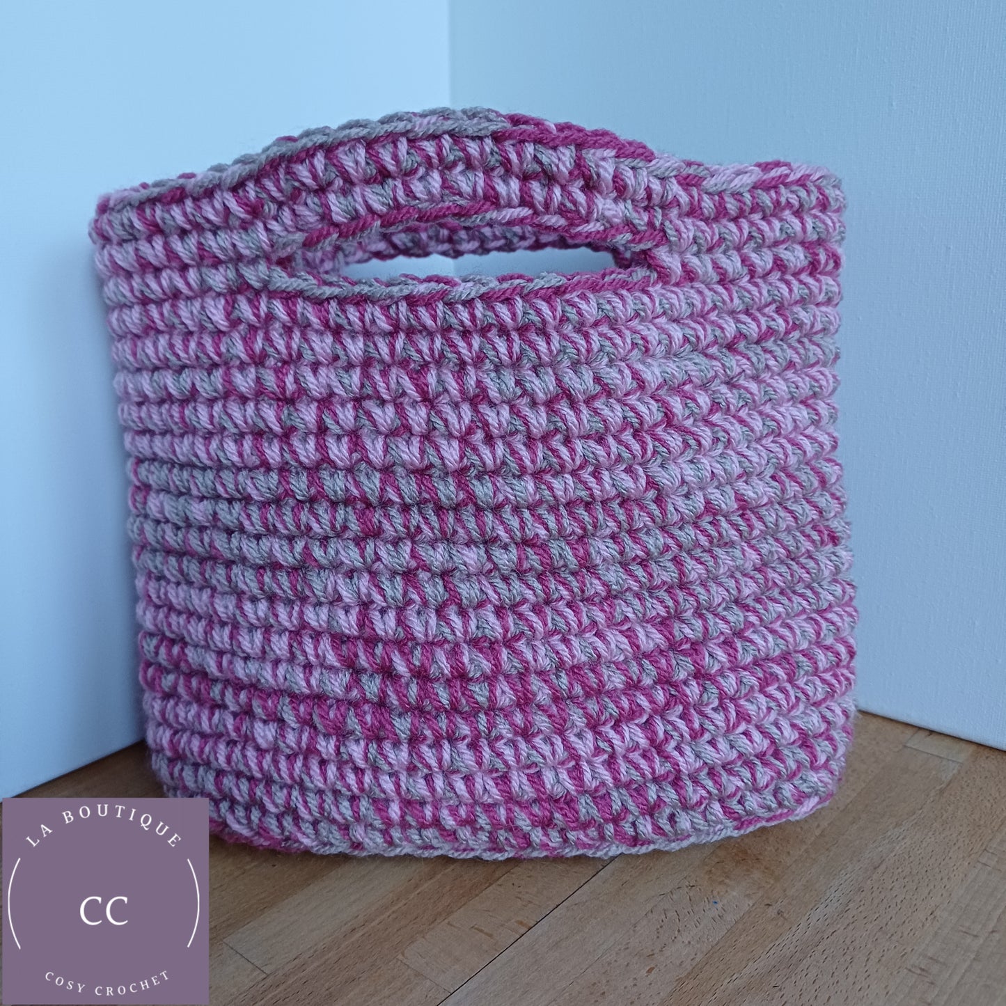 Panier sac déco cœurs rose et beige