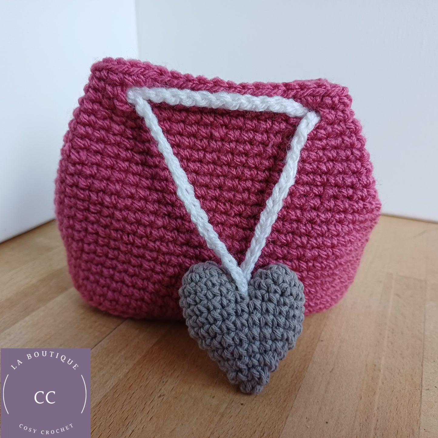 Petite pochette rose foncé fermoir cœur