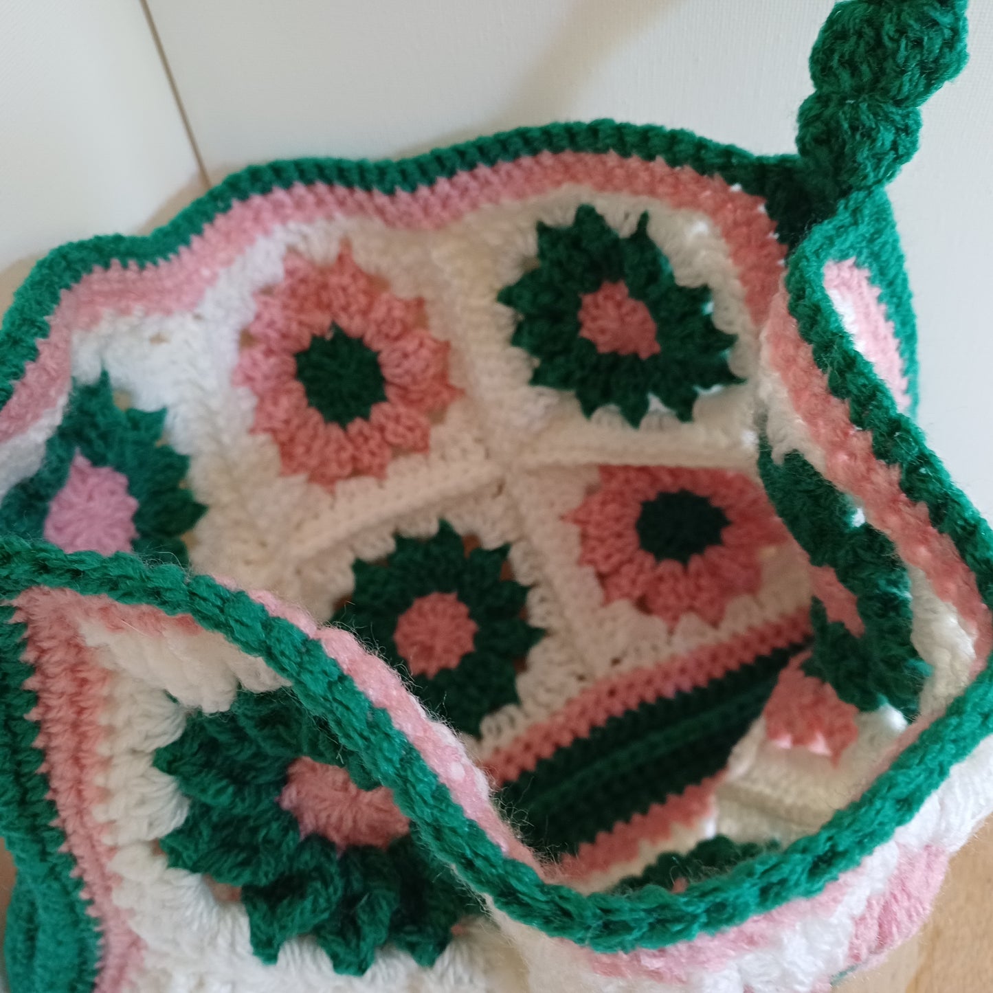 Grand sac bandoulière vert foncé et rose