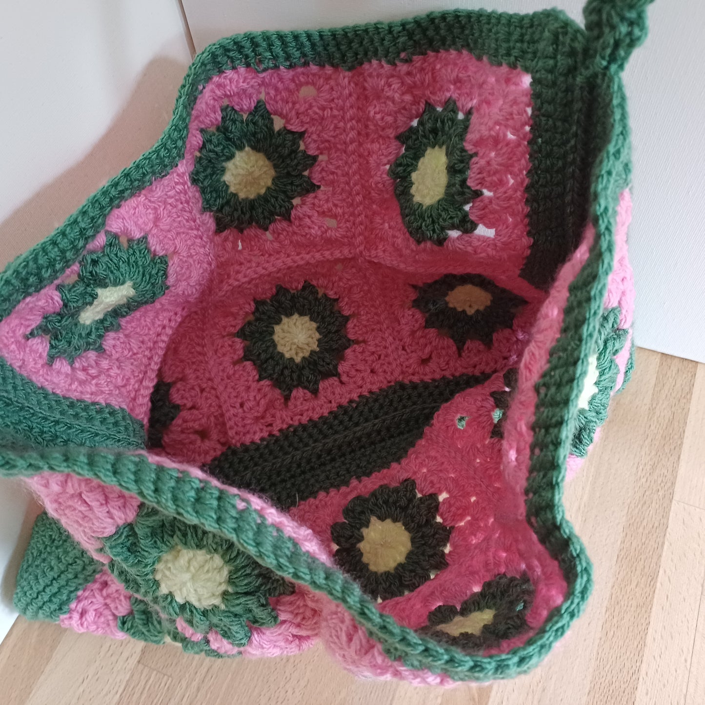 Grand sac bandoulière rose et vert