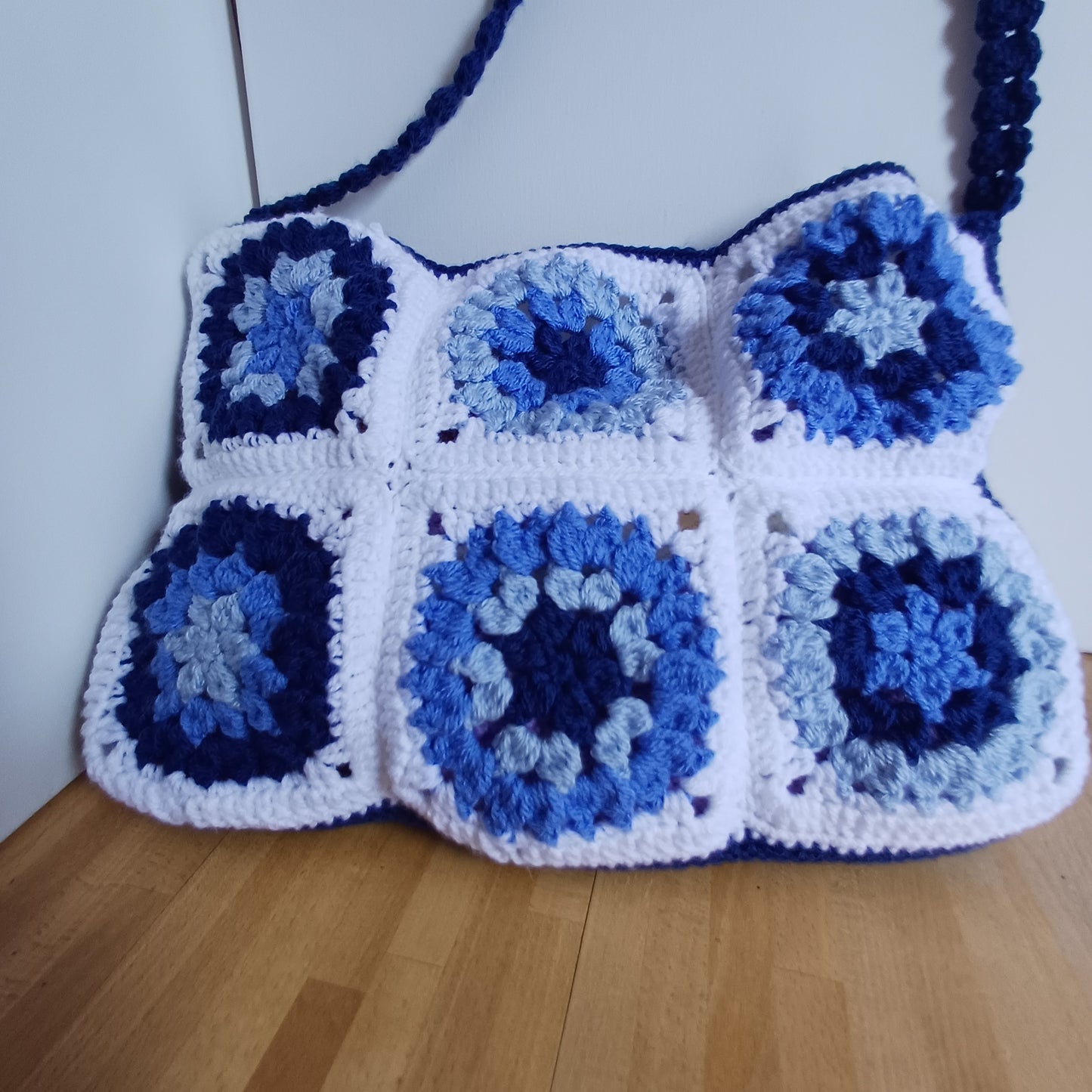Grand sac bandoulière bleu et blanc