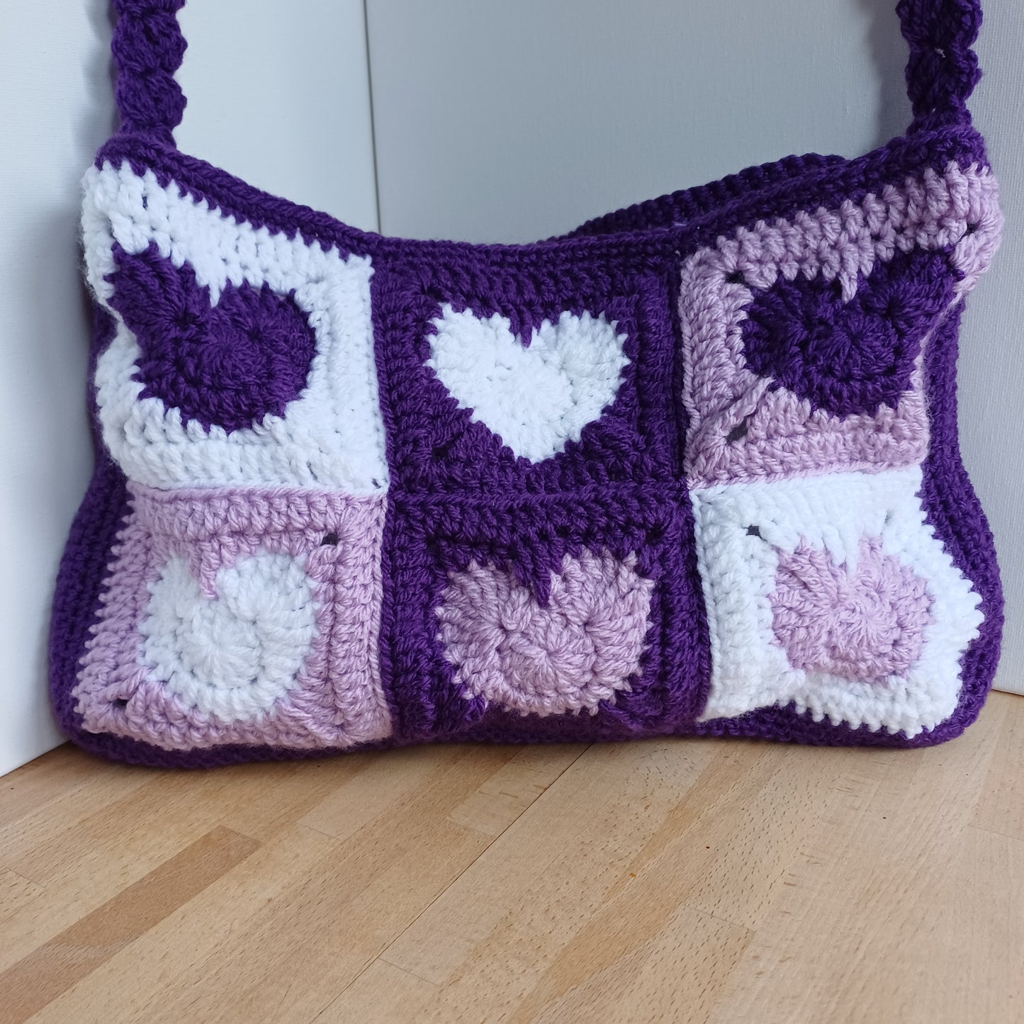 Grand sac bandoulière coeur violet