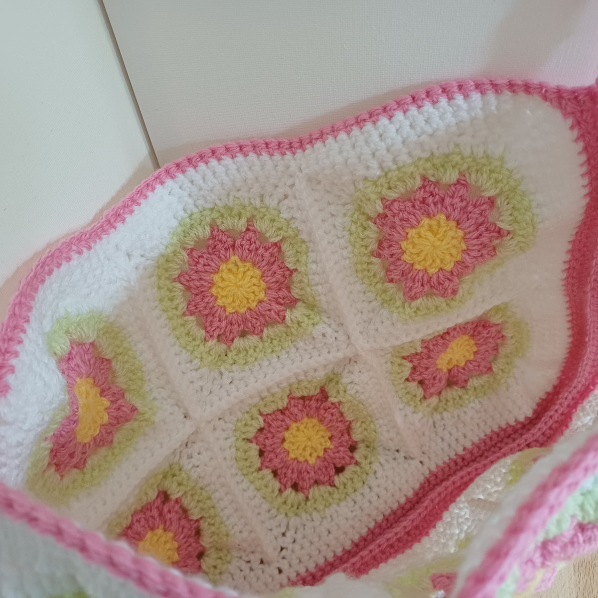 Grand sac bandoulière rose et vert clair