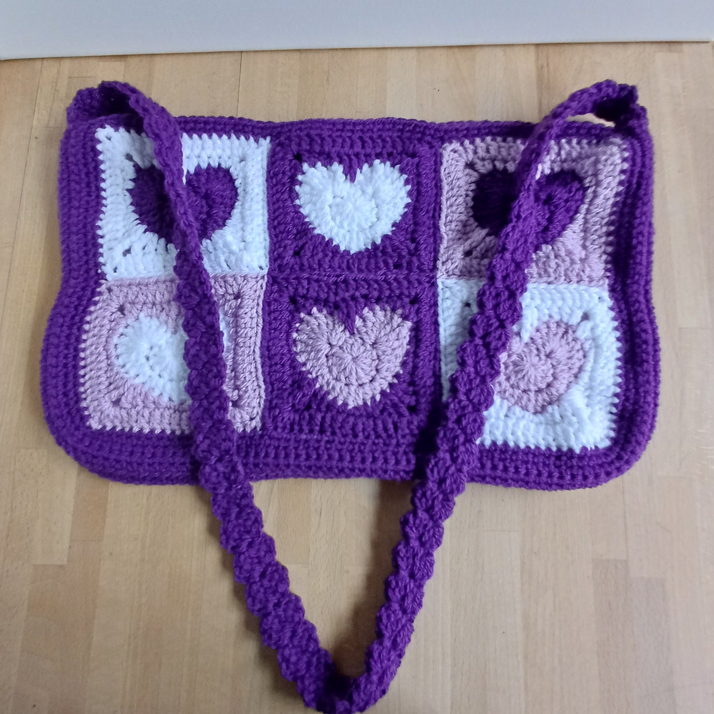 Grand sac bandoulière coeur violet