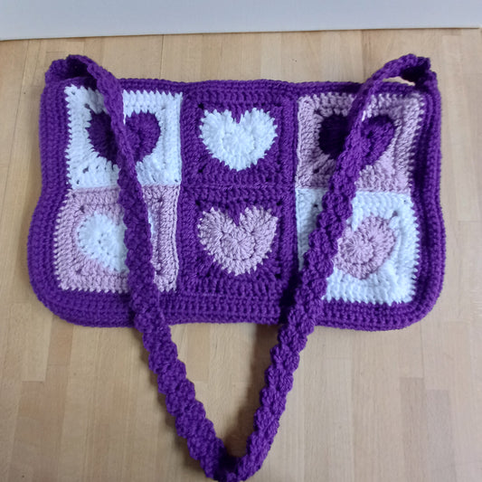 Grand sac bandoulière coeur violet