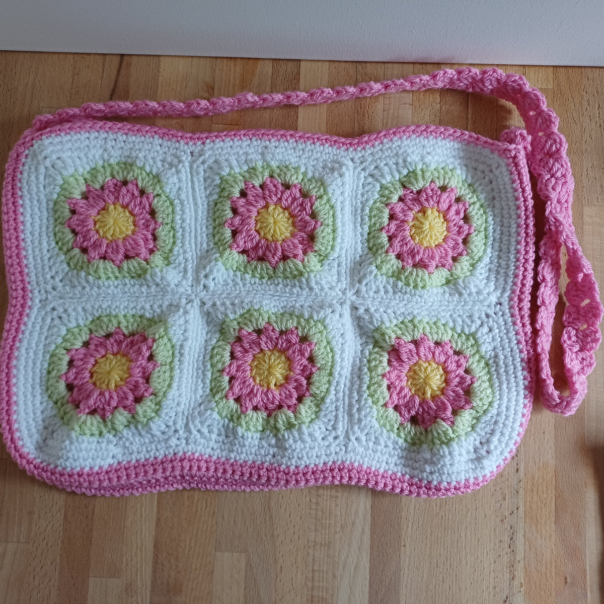 Grand sac bandoulière rose et vert clair