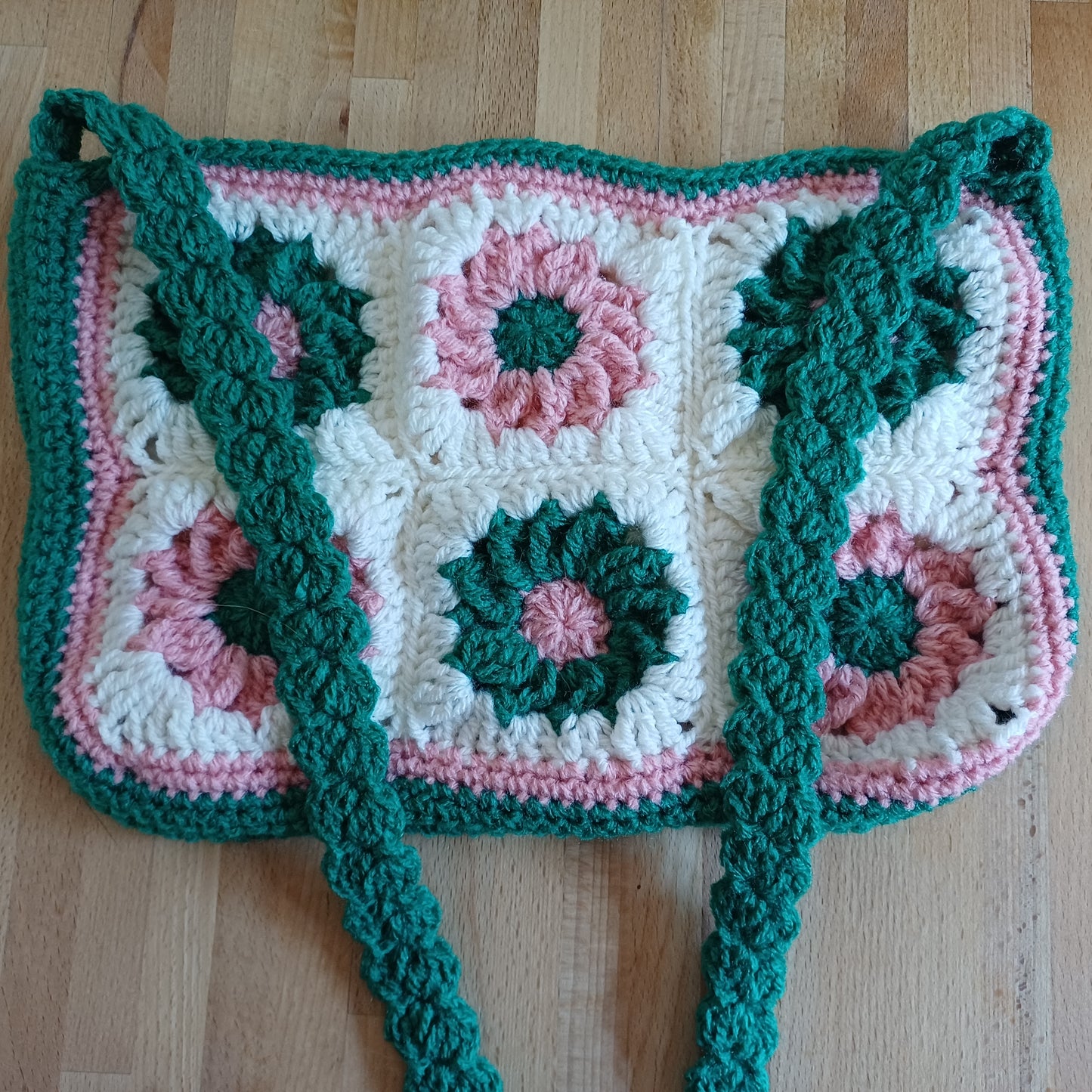 Grand sac bandoulière vert foncé et rose