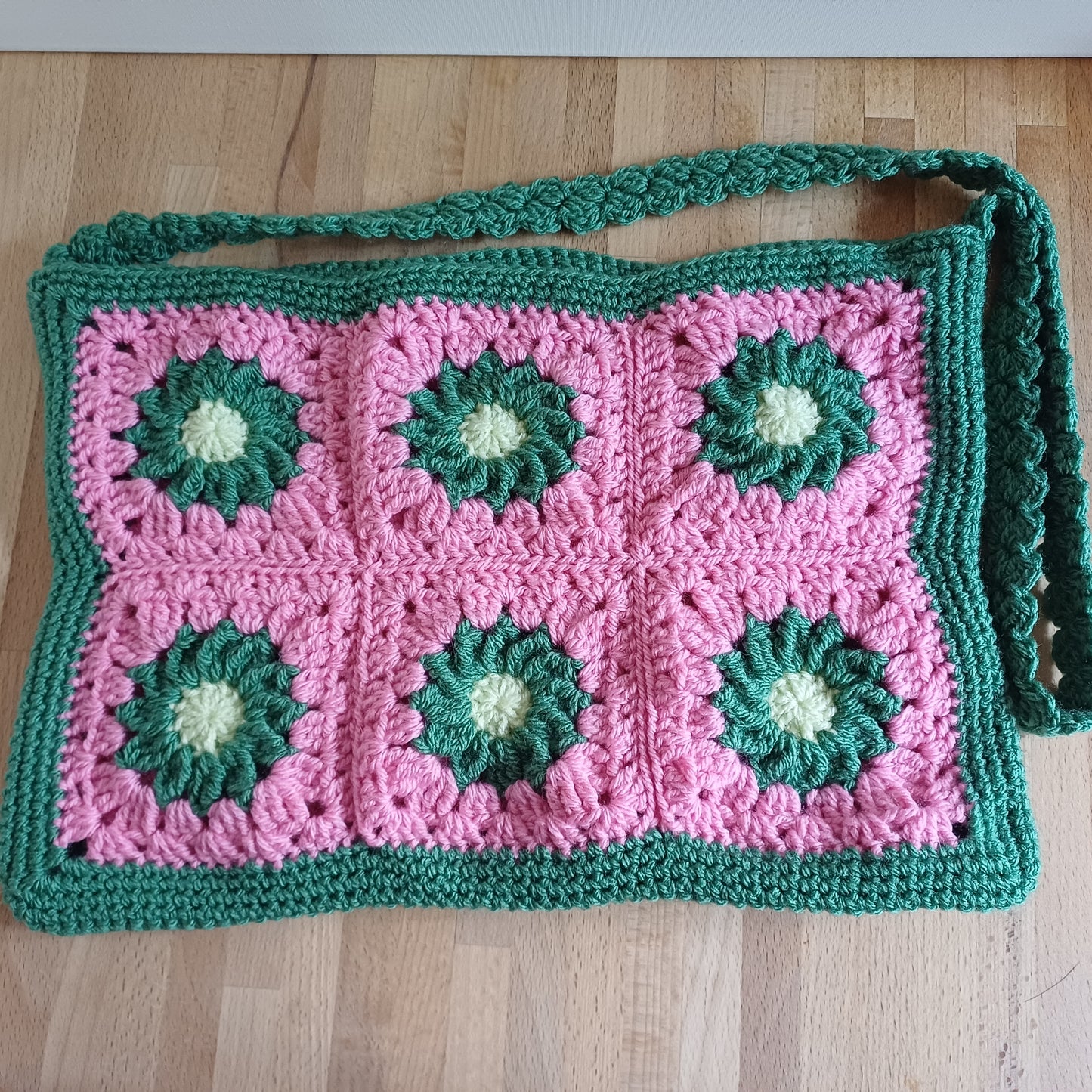 Grand sac bandoulière rose et vert