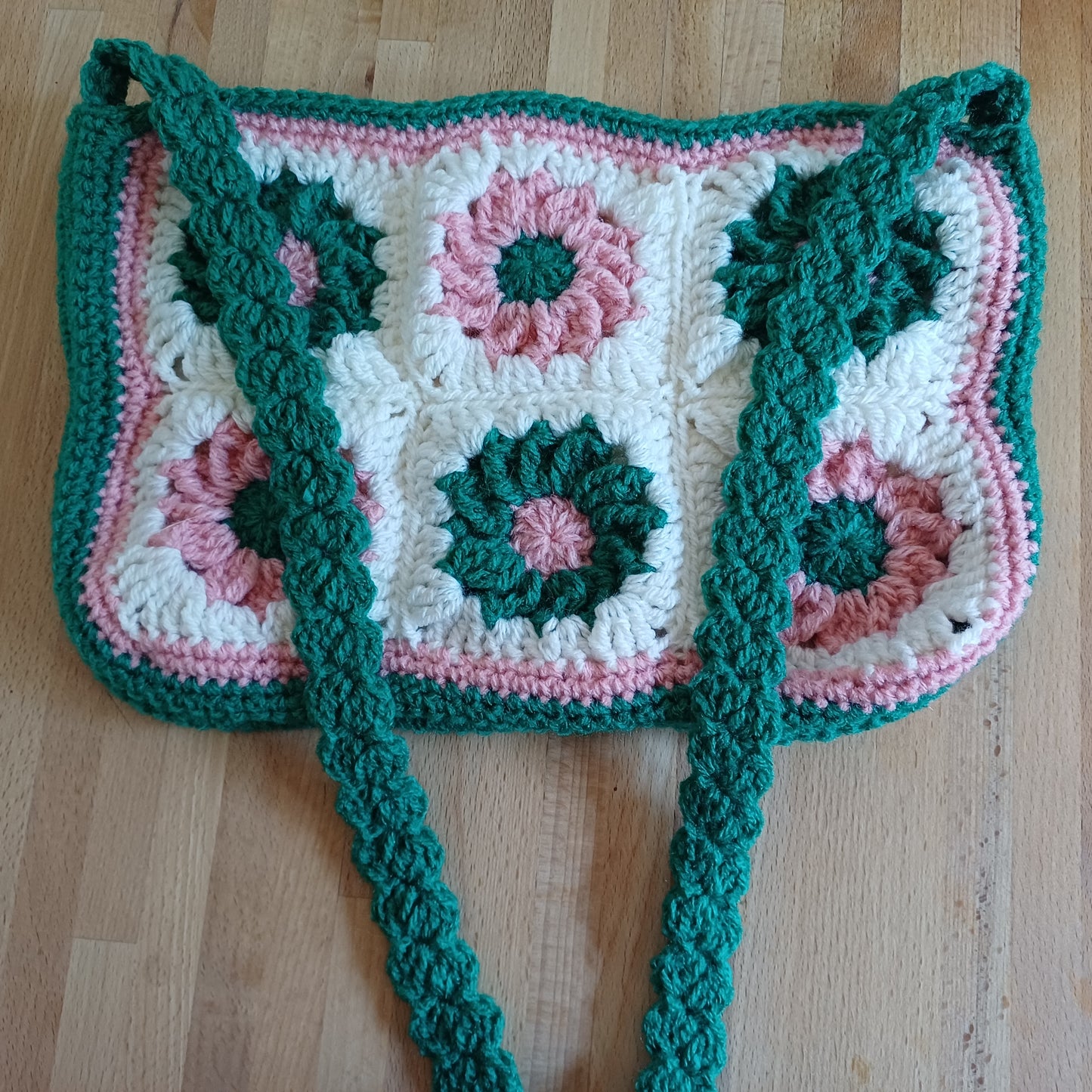 Grand sac bandoulière vert foncé et rose