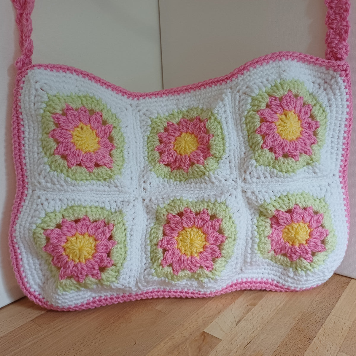 Grand sac bandoulière rose et vert clair