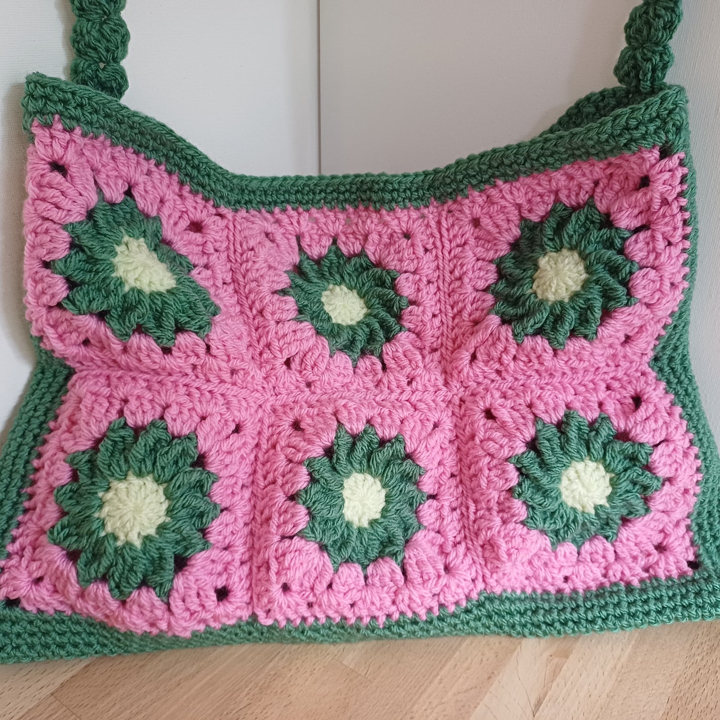 Grand sac bandoulière rose et vert