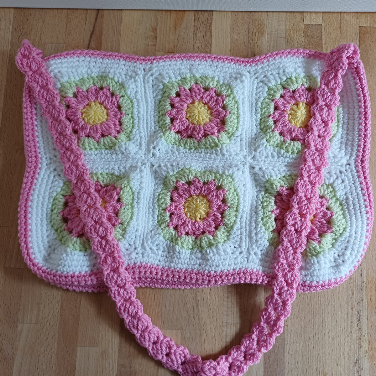 Grand sac bandoulière rose et vert clair