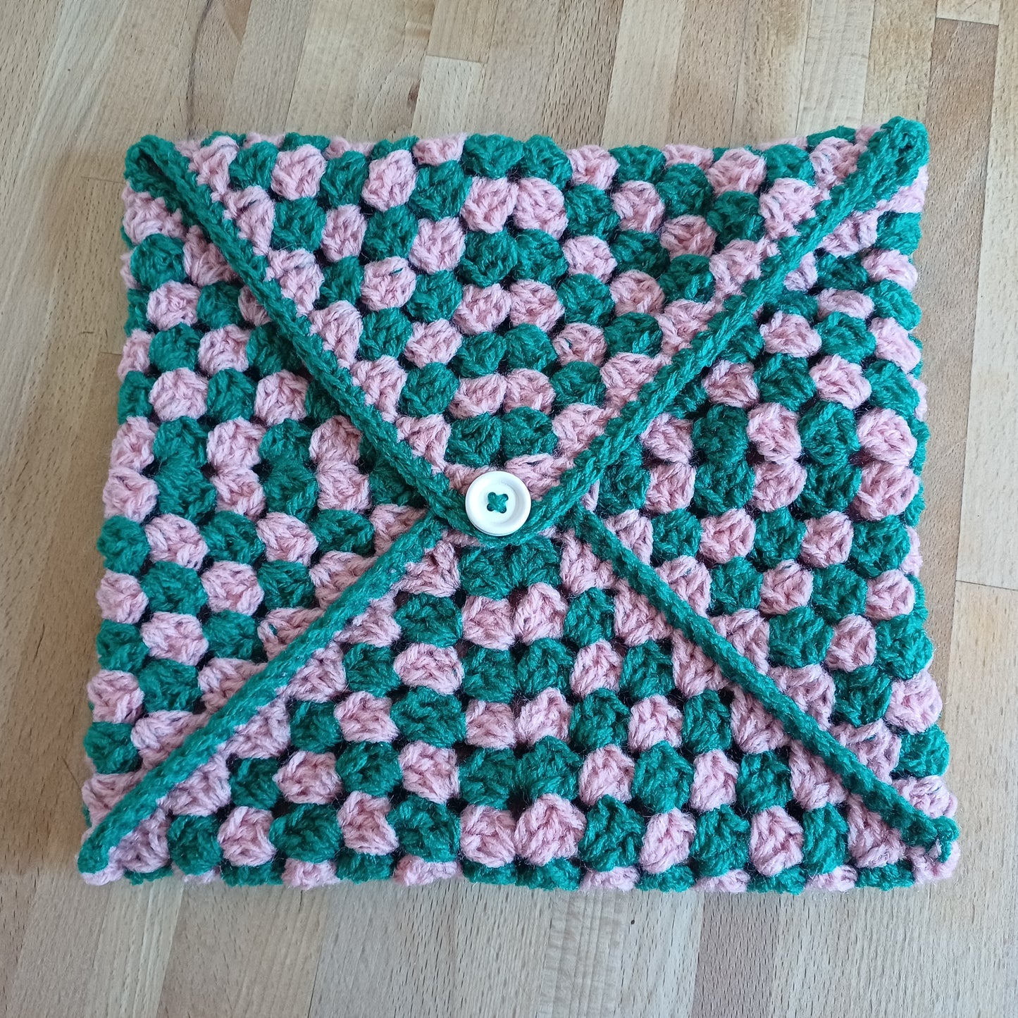 Pochette enveloppe pour livre vert foncé et rose