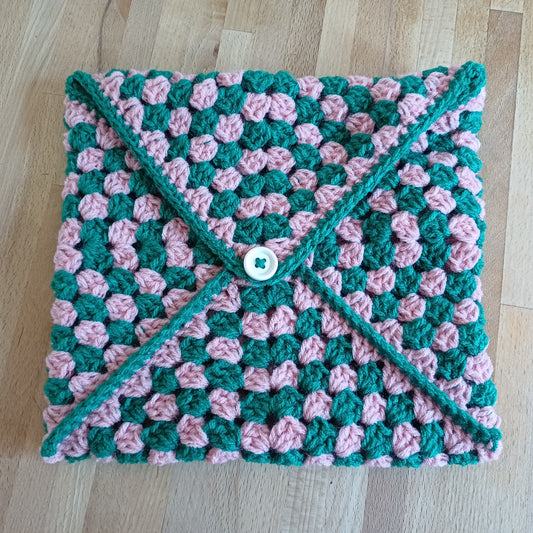 Pochette enveloppe pour livre vert foncé et rose