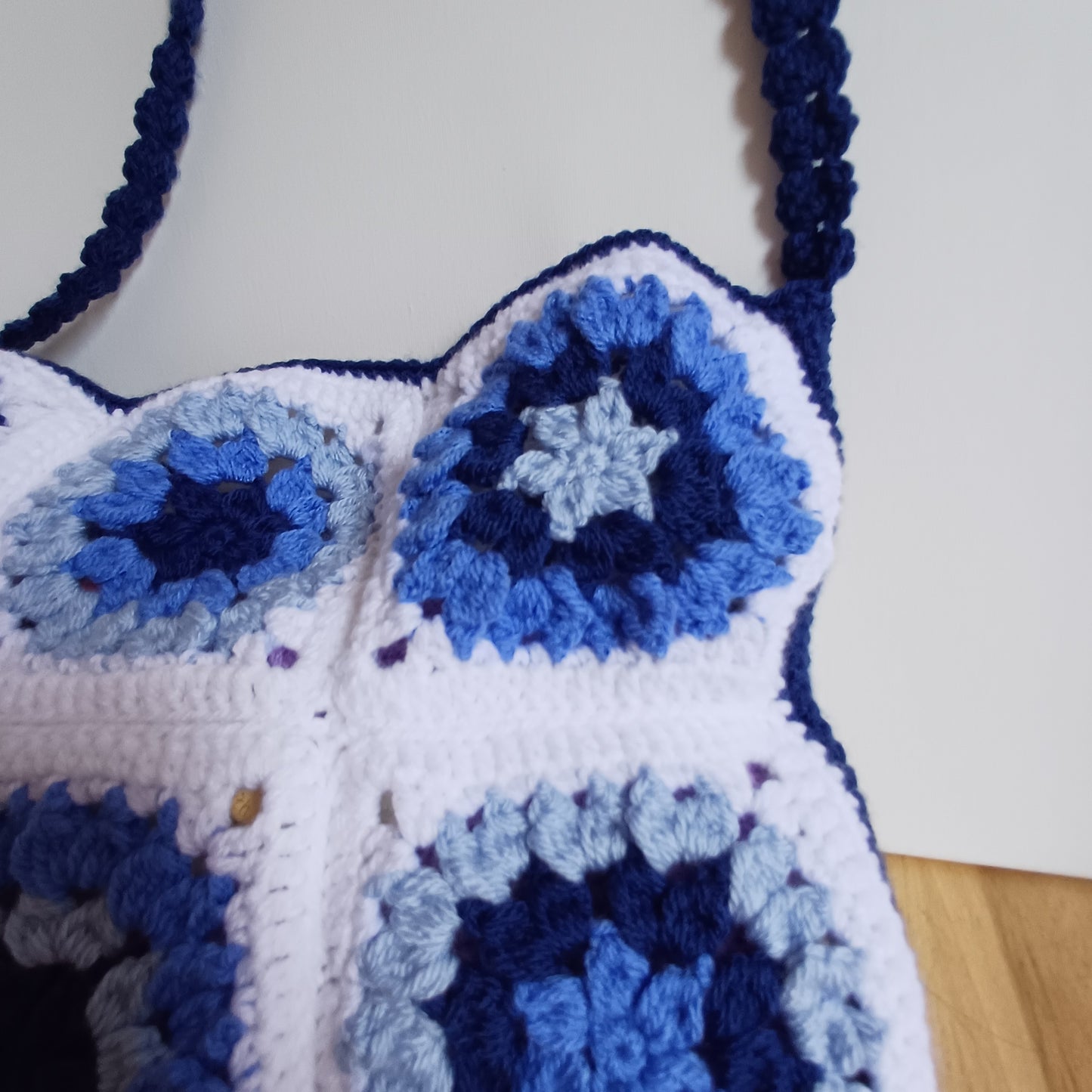Grand sac bandoulière bleu et blanc