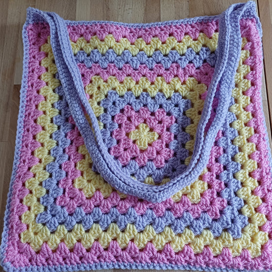 Tote bag jaune, violet et rose